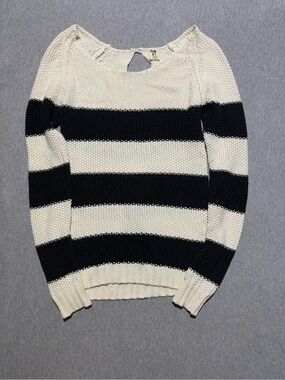 Roxy Women’s Black & White Striped Scoop Neck Knit Sweater Size Medium